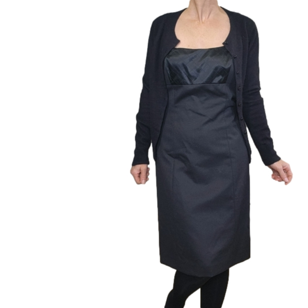 Dress Sleeveless LBD Squared neckline Wool blend black Size 8 ANTONIO MELANI